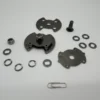 Exploded view of custom SK7 torque hinge with stamped plates washers pivot bolt and lock nut