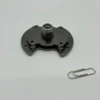 Custom SK7 stamped torque hinge assembly with black nickel plating and central pivot shaft