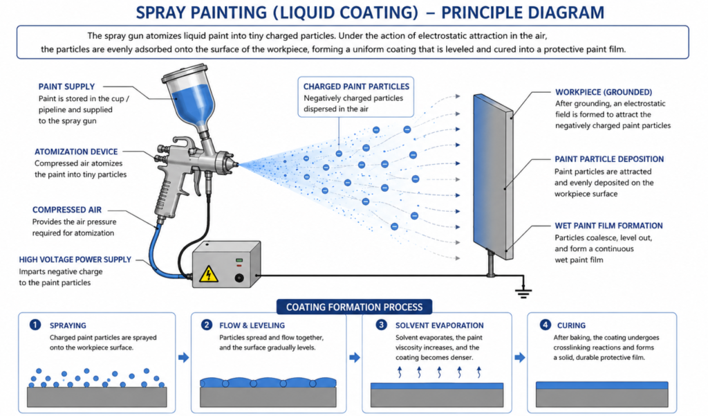 liquid painting, spray painting principle diagram
