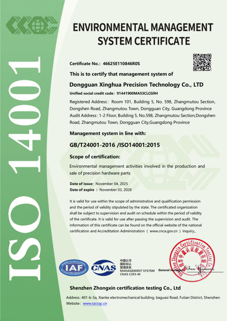 ISO 14001:2015 environmental management system certification for Innoway Precision