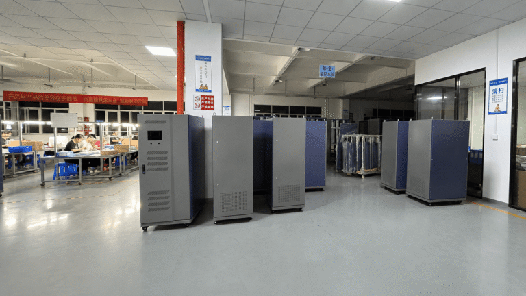 100 custom sheet metal cabinets arranged in the Innoway Precision workshop before packing and shipment