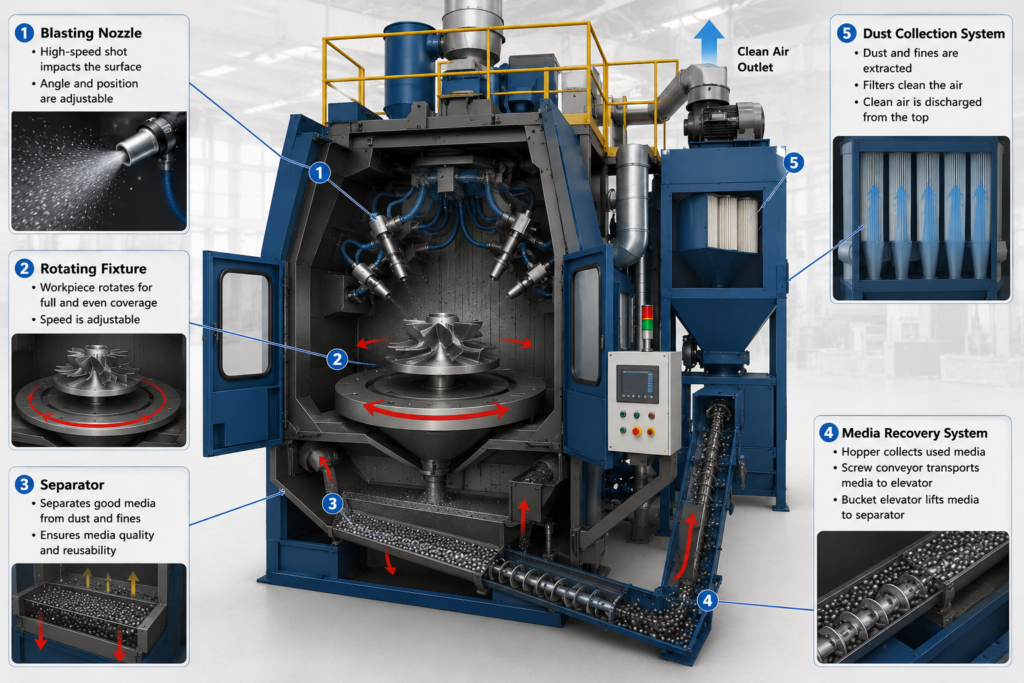 internal structure of automated shot peening machine