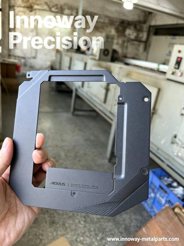 Custom screen printed metal panel with AORUS graphic and precision surface finishing