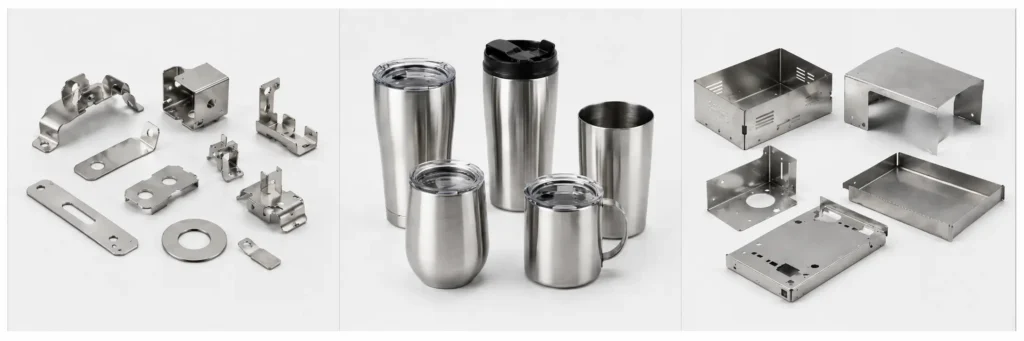 304 and 316 stainless steel application products including precision stamping parts tumblers and sheet metal components