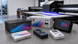 UV printing on sheet metal and plastic enclosures with a flatbed printer
