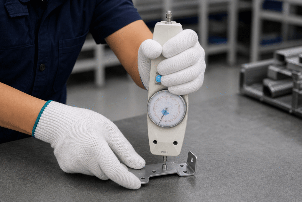 Push-out test of a BSO-M3-7.5 self-clinching standoff installed in a 1.2 mm cold-rolled sheet metal part