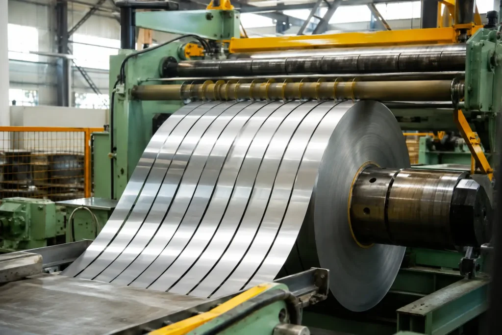 Stainless steel coil slitting process for precision sheet metal and stamping production