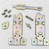 Automotive Trunk Latch – Stamped Parts and Springs Automotive trunk latch connector components including SAPH440 stamped steel plates, connecting bar, turned pins, compression spring and torsion spring.
