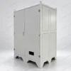 Industrial Liquid Cooling Cabinet – Modular Panel Structure Rear and side view of a large galvanized steel liquid cooling cabinet featuring removable panels, access openings and a reinforced base.