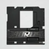 Precision Aluminum Motherboard Cover – Black Powder Coating Precision aluminum motherboard cover featuring mounting holes, formed sections, black powder coating and metallic laser engraving.