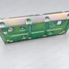 SPCC Stamped Steel Bracket – Colored Zinc Finish Rear view of a 2.0 mm SPCC stamped steel bracket with embossed reinforcement ribs, mounting holes and colored zinc plating.