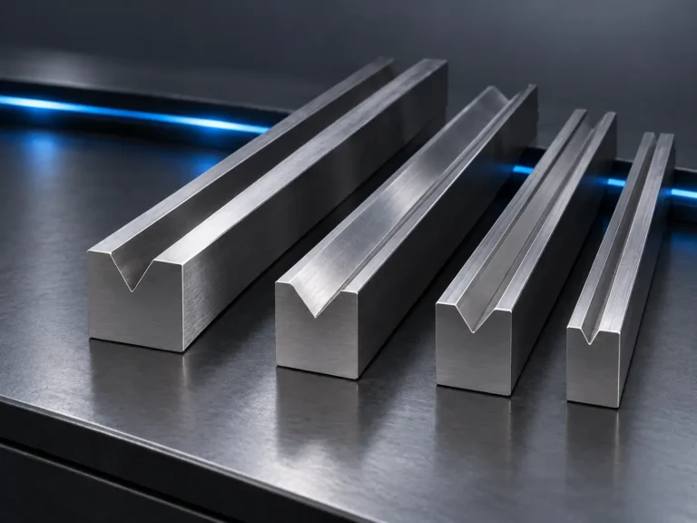 V-dies for sheet metal bending with different V-opening sizes in a press brake workshop