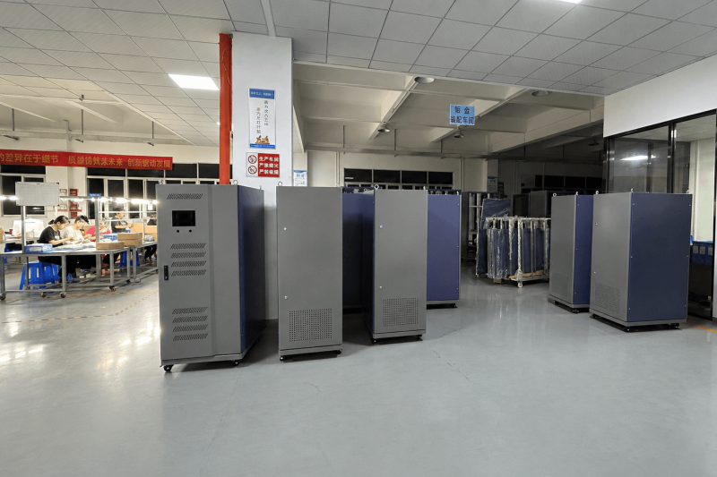 100 custom sheet metal cabinets arranged in the Innoway Precision workshop before packing and shipment