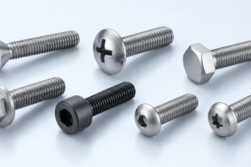 Comparison of countersunk, truss, hex, flange, socket, button and chamfered screw head types