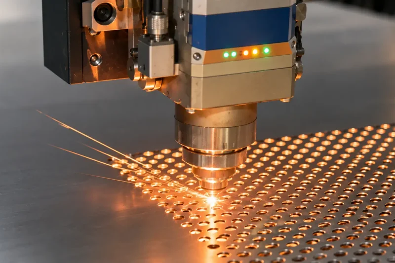 Fiber laser cutting sheet metal with precision perforated holes