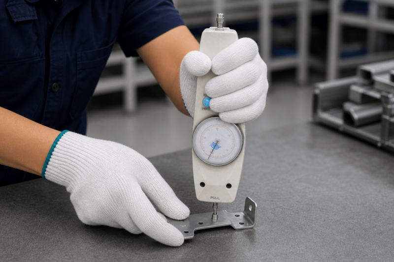 Push-out test of a BSO-M3-7.5 self-clinching standoff installed in a 1.2 mm cold-rolled sheet metal part