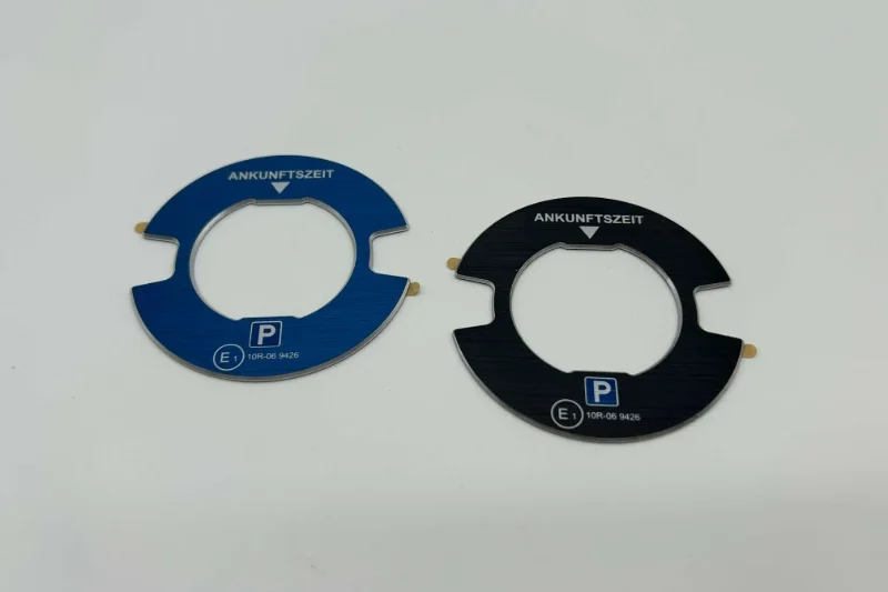Blue and black anodized aluminum decorative rings for automotive parking timer